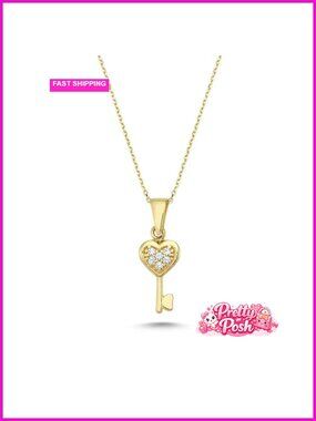 14k Solid Gold Dainty Key Necklace Pendant Charm for Women
